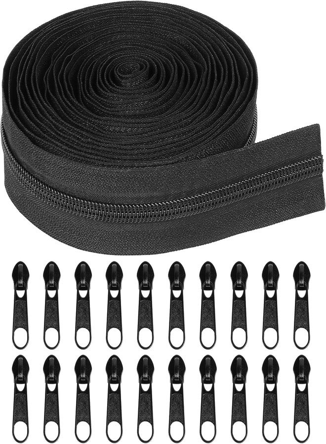 DHARMATMAJ Zipper Roll 5 Meter with 25 Zip Puller for Tailoring Stitching Sewing Craft Fashion Designing (5 Meter_Black) - Image 1